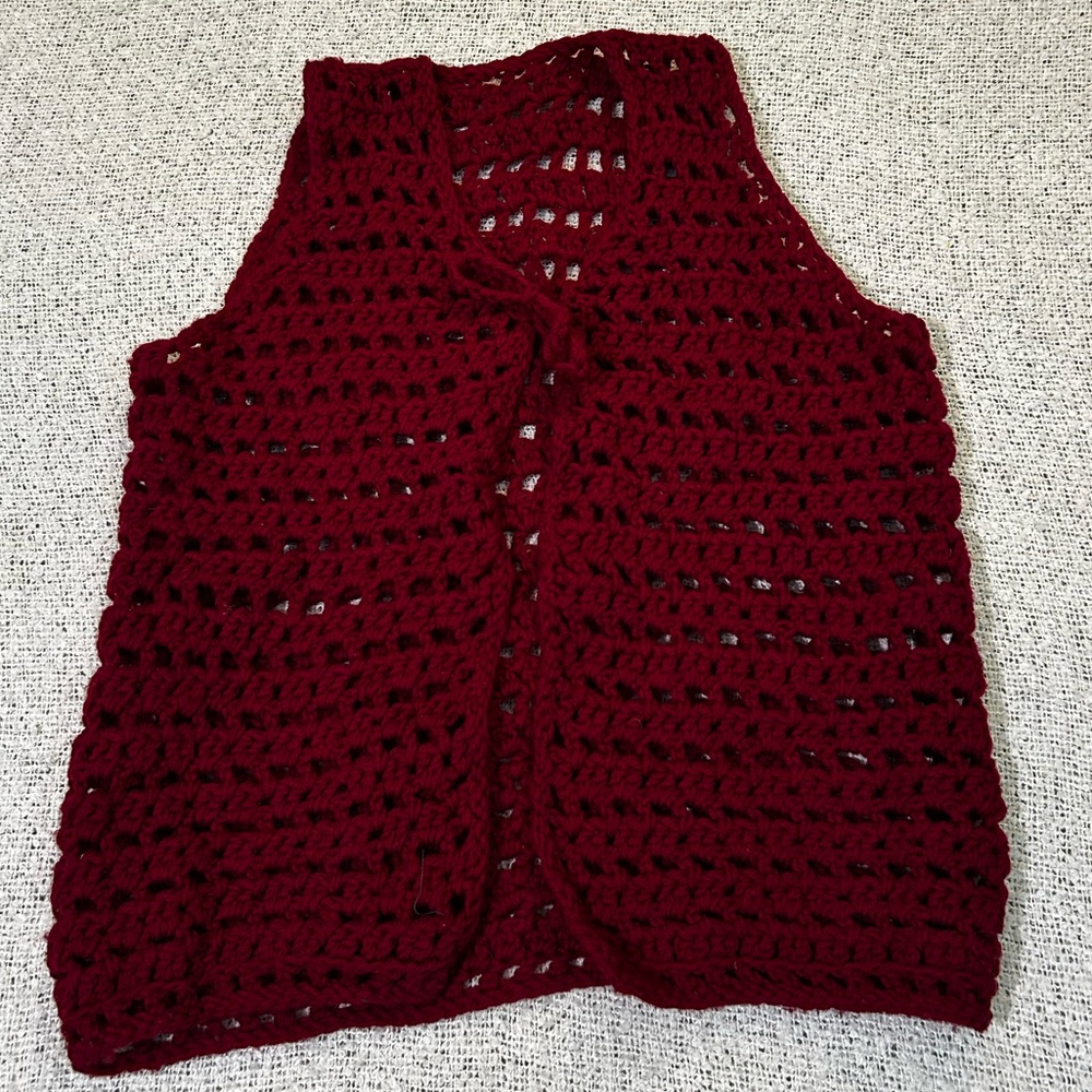 Vintage 70s Handmade Crochet Vest in Deep Wine Red
